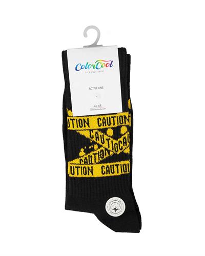 Erkek Caution Desenli Fitilli Çorap Siyah