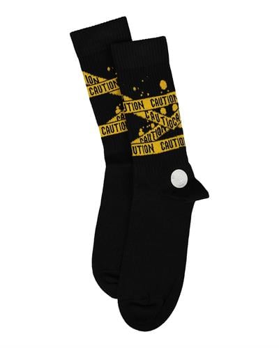 Erkek Caution Desenli Fitilli Çorap Siyah