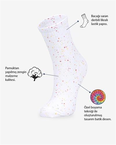 Kadın Batik Boyama Desen Çorap Beyaz