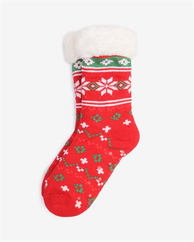 Kadın Şönil İçi Polarlı Ev Çorabı Kırmızı