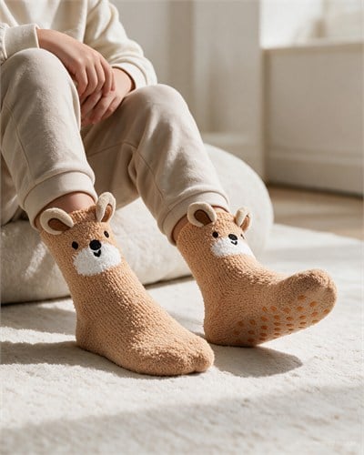 Çocuk Soft 3D Geyik Figürlü Kaydırmaz Ev Çorabı Ka