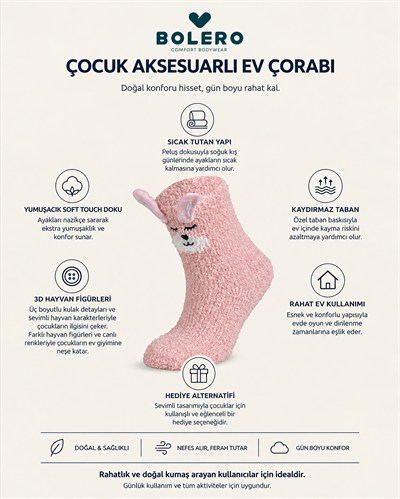 Çocuk Soft 3D Tavşan Figürlü Kaydırmaz Ev Çorabı P