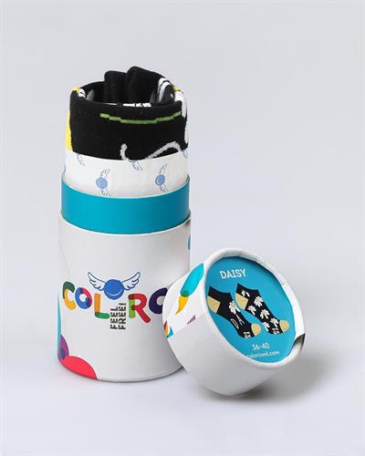 Daisy Desenli Siyah Eşi Farklı Kısa Patik Bilek Çorap