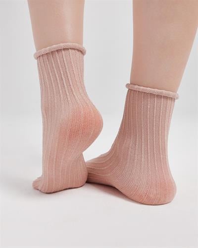 Kadın Roll Top Lastiksiz Simli Çorap Somon
