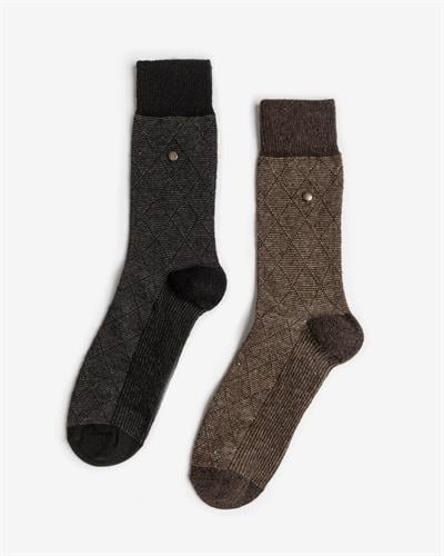Erkek 2li Yün Çorap Siyah Kahve