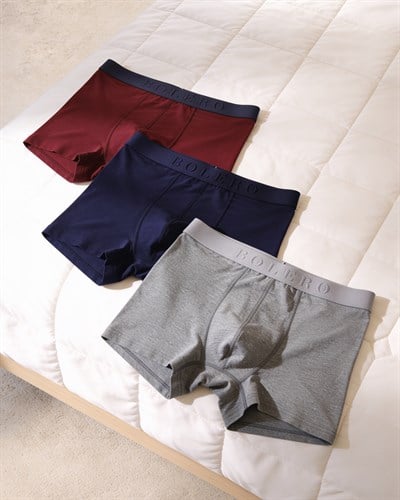 Erkek 3lü Pamuklu Boxer Bordo Gri Lacivert