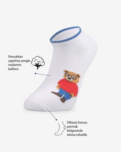 Erkek 3lü Ayıcık Desenli Patik Çorap 