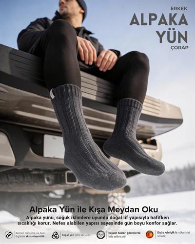 Erkek Alpaka Yün Kışlık Çorap Antrasit