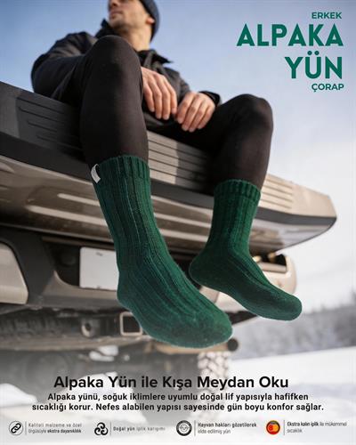 Erkek Alpaka Yün Kışlık Çorap Haki