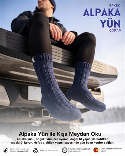 Erkek Alpaka Yün Kışlık Çorap Lacivert 