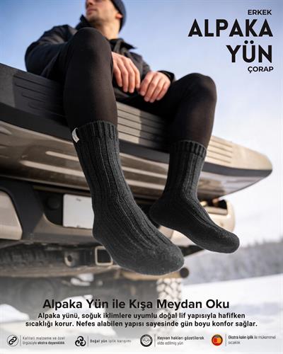 Erkek Alpaka Yün Kışlık Çorap Siyah