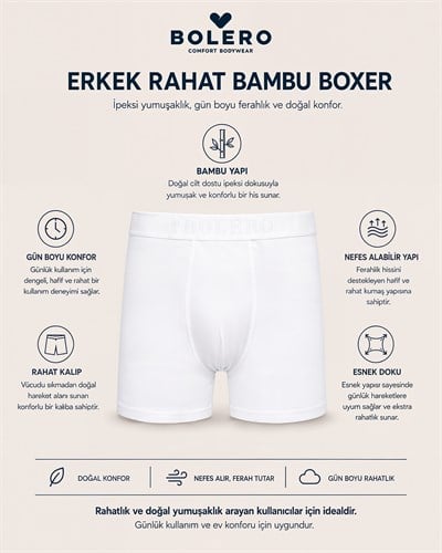 Erkek Bambu Boxer Beyaz