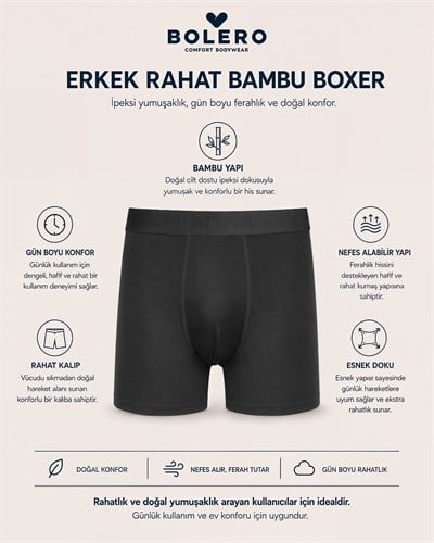 Erkek Bambu Boxer Siyah