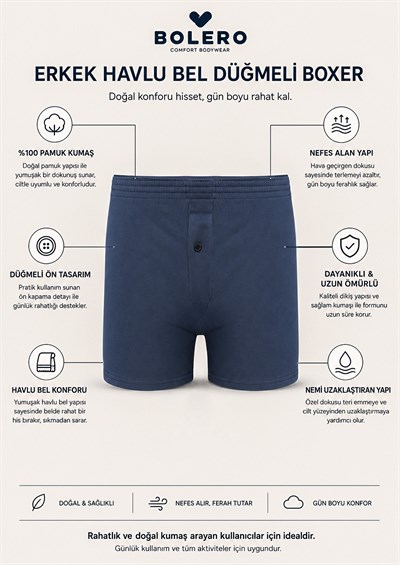 Erkek Havlu Bel Düğmeli Boxer Lacivert