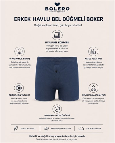 Erkek Havlu Bel Düğmeli Boxer Lacivert