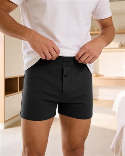 Erkek Havlu Bel Düğmeli Boxer Siyah