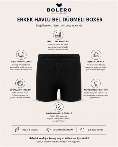 Erkek Havlu Bel Düğmeli Boxer Siyah