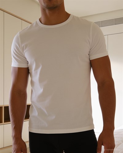 Erkek Penye Fanila Pamuk T-shirt Beyaz
