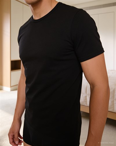 Erkek Penye Fanila Pamuk T-shirt Siyah