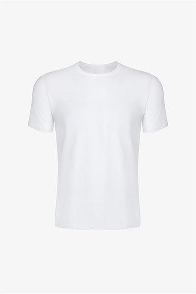 Erkek Premium Lyocell Rahat Kalıp Bisiklet Yaka T-shirt Beyaz