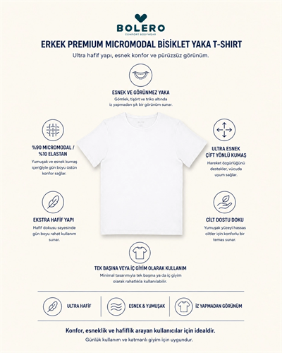 Erkek Premium Micromodal Bisiklet Yaka Fanila Beyaz