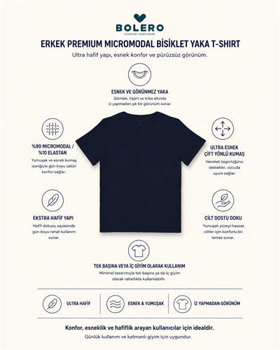 Erkek Premium Micromodal Bisiklet Yaka Fanila Lacivert