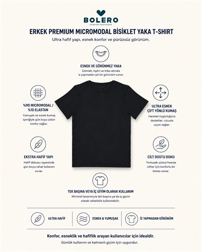 Erkek Premium Micromodal Bisiklet Yaka Fanila Siyah