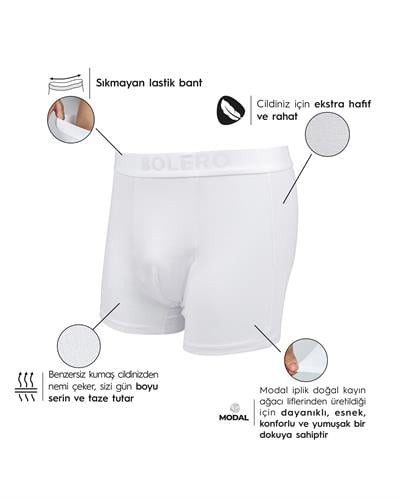 Erkek Premium Micromodal Boxer Beyaz