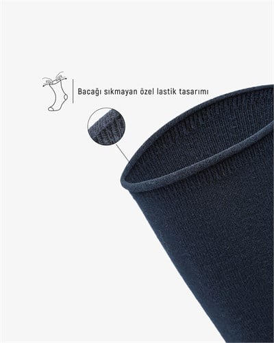 Erkek Premium Roll Top Lastiksiz Dikişsiz Bambu Çorap Lacivert