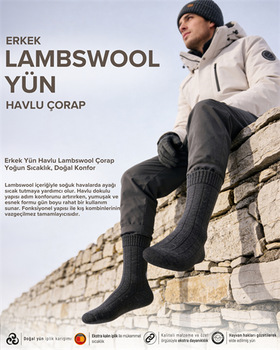 Erkek Yün Havlu Lambswool Çorap Antrasit