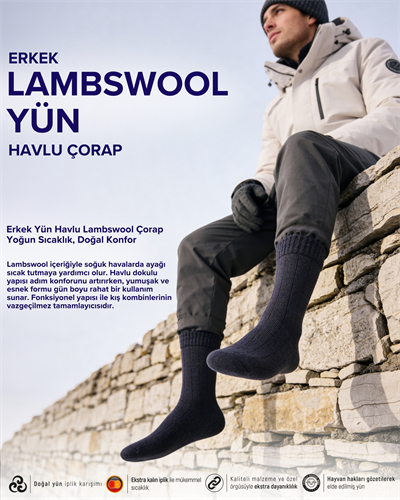 Erkek Yün Havlu Lambswool Çorap Lacivert