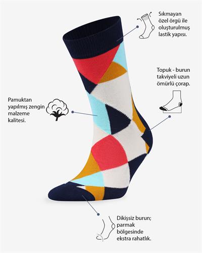 Geometric Retro Desenli Çorap