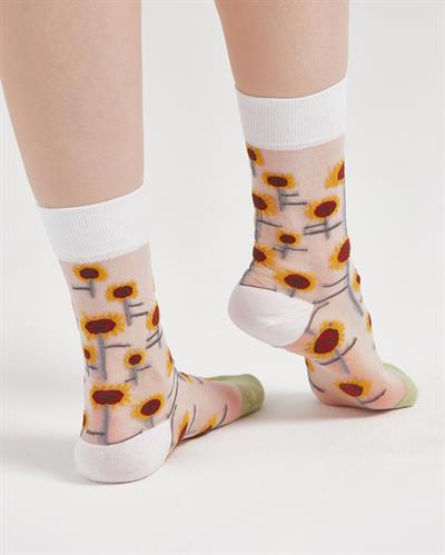 Kadın Japon Kore Tarzı Transparan Çorap Ayçiçeği Desenli