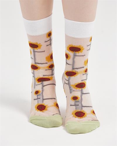 Kadın Japon Kore Tarzı Transparan Çorap Ayçiçeği Desenli