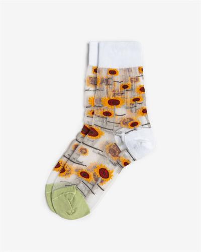 Kadın Japon Kore Tarzı Transparan Çorap Ayçiçeği Desenli
