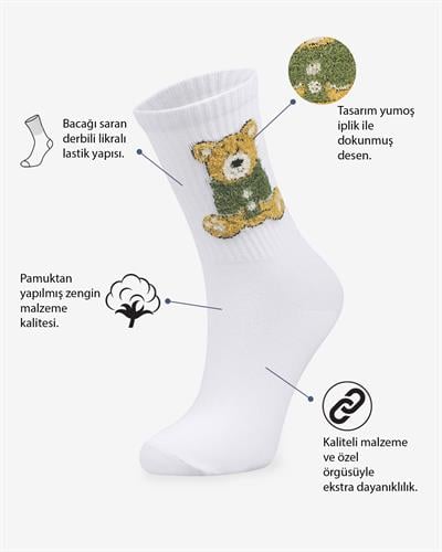 Kadın Ayıcıklı 3lü Kolej Çorabı 