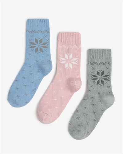 Kadın Lüks 3lü Yün Çorap Koncu Kar Desen 