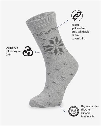 Kadın Lüks 3lü Yün Çorap Koncu Kar Desen 