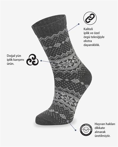 Kadın Lüks 3lü Yün Çorap Full Kar Desen