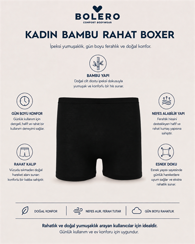 Kadın Bambu Boxer Külot Siyah