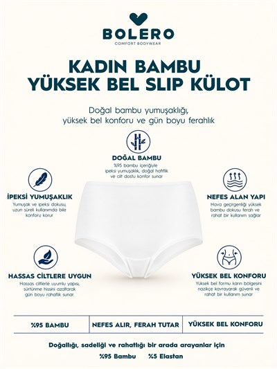 Kadın Bambu Yüksek Bel Slip Külot Beyaz
