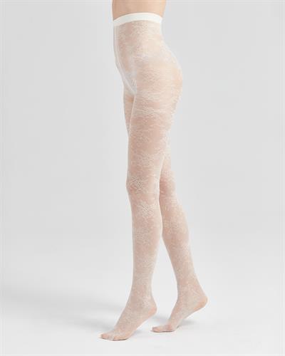 Kadın Floral Dantel Desenli Külotlu Çorap Ekru