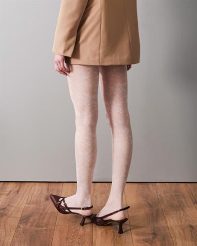 Kadın Floral Dantel Desenli Külotlu Çorap Ekru