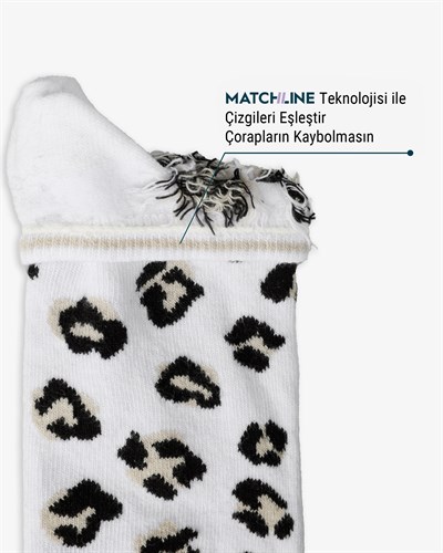 Kadın Dikişsiz Pamuk Patik Leopar Desenli Beyaz