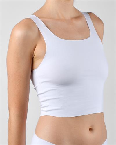Kadın Dikişsiz Pima Pamuk Crop Atlet Beyaz