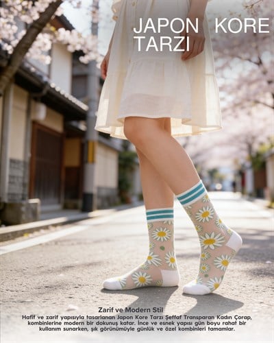 Kadın Japon Kore Tarzı Transparan Çorap Papatya Desen