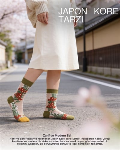 Kadın Japon Kore Tarzı Transparan Çorap  Çorap Kır Çiçekli