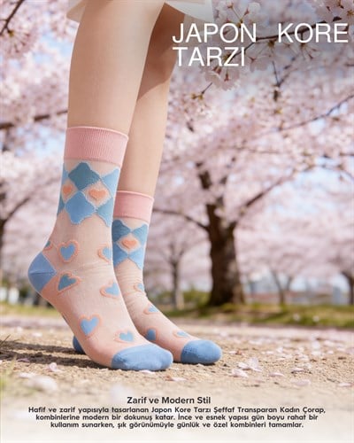 Kadın Japon Kore Tarzı Transparan Çorap Kalp Desen
