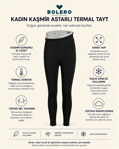 Kadın Kaşmir Astarlı Termal Tayt Siyah