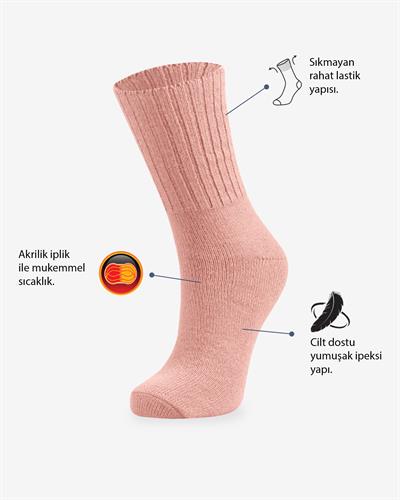 Kadın Gül Kokulu 2li Uyku Çorabı Somon Y.Ağzı